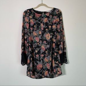 Lush Floral Dress Black Longsleeve Small